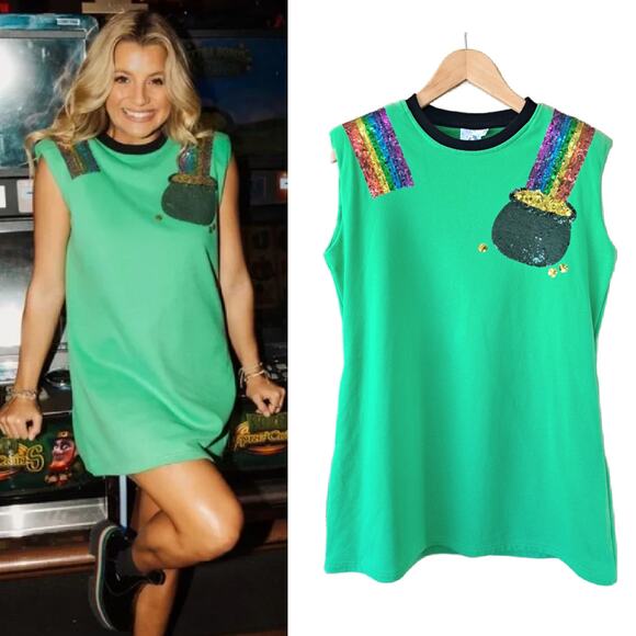 QUEEN OF SPARKLES Dresses & Skirts - QUEEN OF SPARKLES Pot of Gold Rainbow Sequin Ultra Mini Dress  XS Green